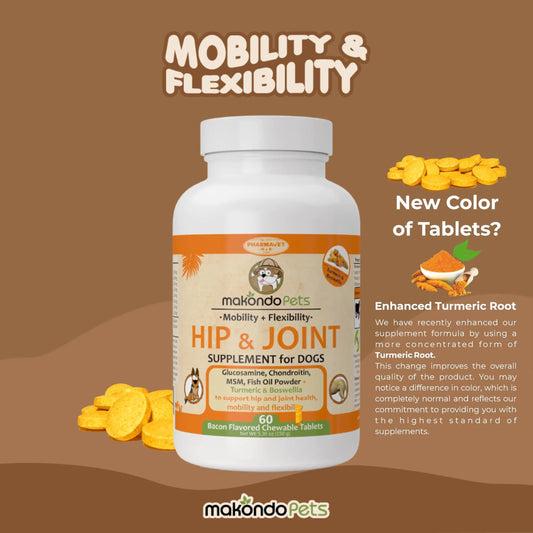 Hip & Joint Support for Dogs – Glucosamine, Turmeric & MSM Formula