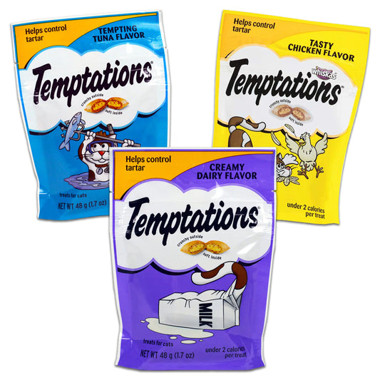 Temptations Whiskas Cat Treats Variety Pack -- 3 Temptations Cat Snack Treat Bags | Temptations Cat Treats Chicken Dairy and Tuna (1.7oz)